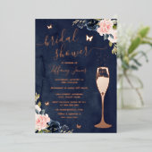 ネイビーバラ金ゴールドフローラバブリーブライダルシャワー 箔招待状 (立ち正面)
