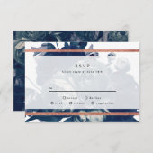 ネイビーバラ金ゴールドブーケウェディングRSVPカード 出欠カード (正面/裏面)