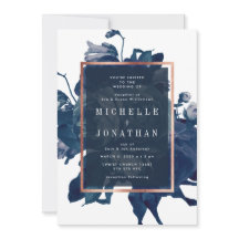 ネイビーバラ金ゴールドブーケ結婚式招待状