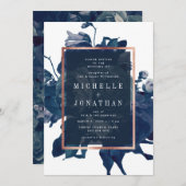 ネイビーバラ金ゴールドブーケ結婚式招待状 招待状 (正面/裏面)