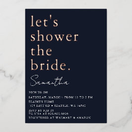 ネイビーバラ金ゴールドモダンブライダルシャワー 箔招待状