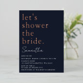 ネイビーバラ金ゴールドモダンブライダルシャワー 箔招待状 (立ち正面)