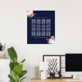 ネイビーバラ金ゴールド結婚フローラのテーブル座席表 ポスター (ホームオフィス)