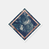 ネイビーバラ金ゴールド結婚ブーケのテーブルナプキン スタンダードカクテルナプキン (角)