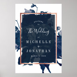 ネイビーバラ金ゴールド結婚ブーケの歓迎ポスター ポスター