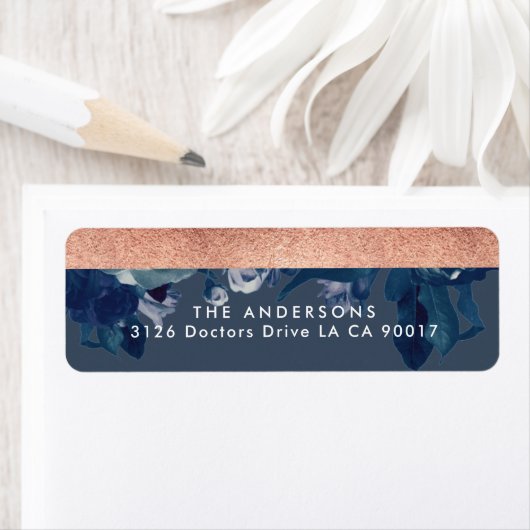 ネイビーバラ金ゴールド結婚ブーケ差出人住所 ラベル (インサイチュ)