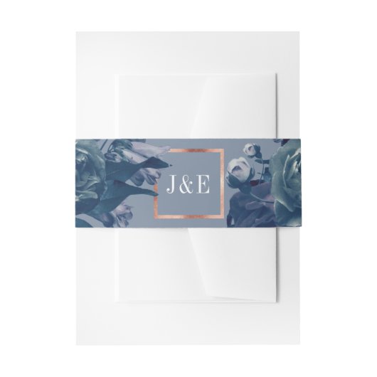 ネイビーバラ金ゴールド結婚ブーケ 招待状ベリーバンド (正面例)