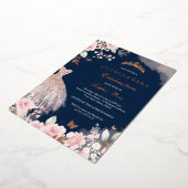 ネイビーバラ金ゴールド赤面ドレスフローラキンセアニェラ 箔招待状 (回転した状態)