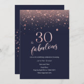 ネイビーバラ金ゴールド30th誕生日招待状 招待状 (正面/裏面)