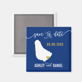 ネイビーバルバドスウェディング日付マップを保存 マグネット (正面/裏面)