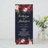 ネイビーバーガンディマルサラ ボホ フラワーの結婚式プログラム プログラム (スタンド正面)