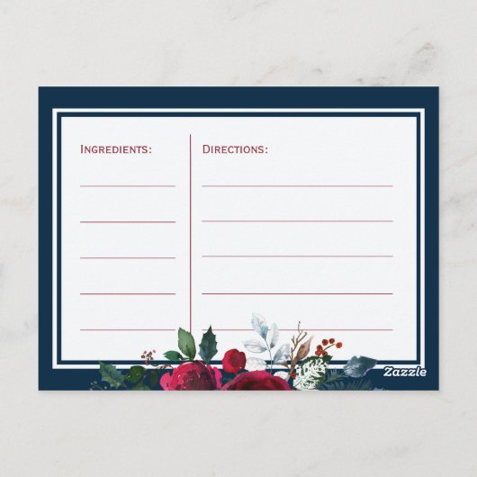 ネイビーバーガンディーフラワーブライドトゥビーレシピカード ポストカード (裏面)