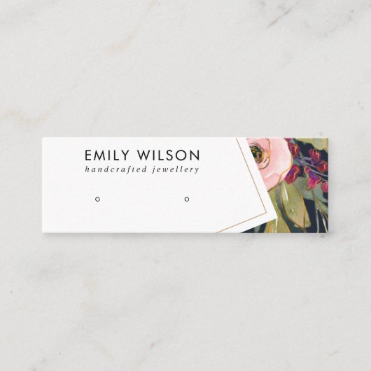 ネイビーバーガンディ赤面フローラスタッドイヤリングディスプレイ スキニー名刺 (正面)