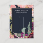 ネイビーバーガンディ赤面フローラヘアクリップ表示カード 名刺 (正面)