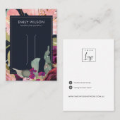 ネイビーバーガンディ赤面フローラヘアクリップ表示カード 名刺 (正面/裏面)