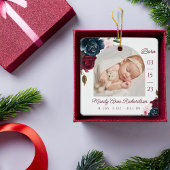 ネイビーバーグンディピンクフローラベビー誕生写真 セラミックオーナメント