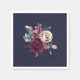 ネイビーバーグンディメルロウェディングレセプションディナー スタンダードカクテルナプキン