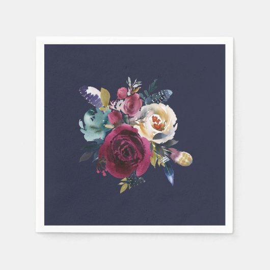 ネイビーバーグンディメルロウェディングレセプションディナー スタンダードカクテルナプキン (正面)