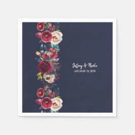 ネイビーバーグンディメルロウェディングレセプションディナー スタンダードカクテルナプキン