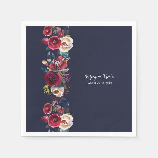 ネイビーバーグンディメルロウェディングレセプションディナー スタンダードカクテルナプキン (正面)