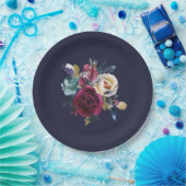 ネイビーバーグンディメルロ結婚フローラズディナー ペーパープレート (パーティー)