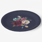 ネイビーバーグンディメルロ結婚フローラズディナー ペーパープレート (アングル)