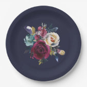 ネイビーバーグンディメルロ結婚フローラズディナー ペーパープレート (正面)