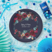 ネイビーバーグンディメルロ結婚フローラズディナー ペーパープレート (パーティー)