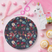 ネイビーバーグンディメルロ結婚フローラズディナー ペーパープレート (パーティー)