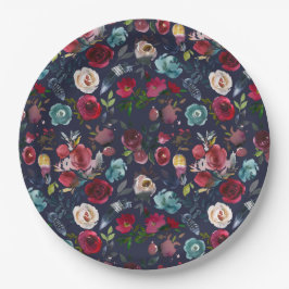 ネイビーバーグンディメルロ結婚フローラズディナー ペーパープレート