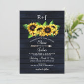 ネイビーバーンウッドサンフラワーズカントリー素朴ズ結婚 招待状 (スタンド正面)