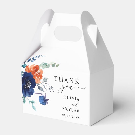 ネイビーバーンオレンジエレガントフローラ秋の結婚式 フェイバーボックス (正面サイド)