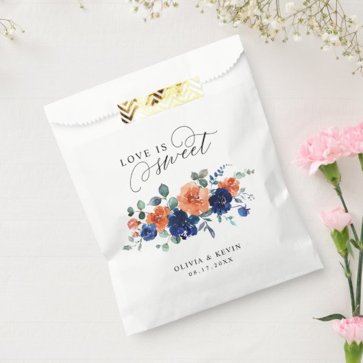 ネイビーバーンオレンジフローララストフラワーズ秋の結婚式 フェイバーバッグ (封をした状態)