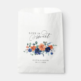 ネイビーバーンオレンジフローララストフラワーズ秋の結婚式 フェイバーバッグ