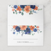 ネイビーバーンオレンジフローラ秋の結婚式座席表 プレイスカード (外部開封)