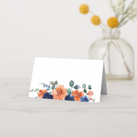 ネイビーバーンオレンジフローラ秋の結婚式座席表 プレイスカード (裏面)