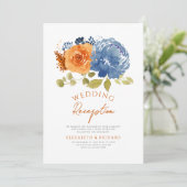 ネイビーバーンオレンジフローラ秋の結婚式披露宴 招待状 (スタンド正面)