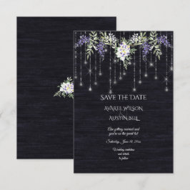 ネイビーバーンボードストリングライツウィステリア セーブザデート