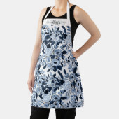 ネイビーパステルブルーウォーターカラーフローラルパターン エプロン (インサイチュ)