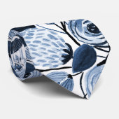 ネイビーパステルブルーウォーターカラーフローラルパターン ネクタイ (ロール)