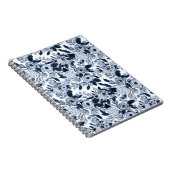 ネイビーパステルブルーウォーターカラーフローラルパターン ノートブック (右側)