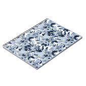 ネイビーパステルブルーウォーターカラーフローラルパターン ノートブック (左側)