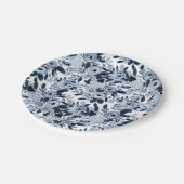 ネイビーパステルブルーウォーターカラーフローラルパターン ペーパープレート (アングル)