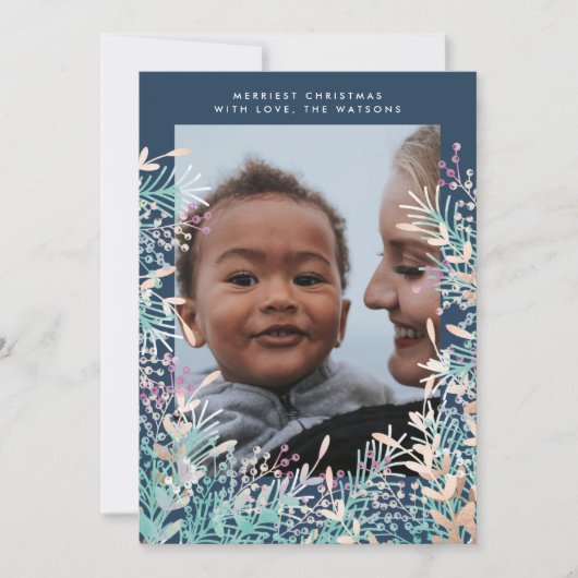 ネイビーパステルベリークリスマスホリデーフォトカード シーズンカード (正面)