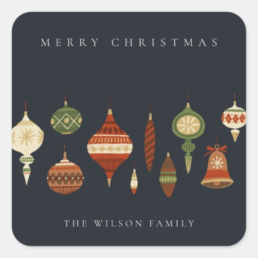 ネイビーパステルレッドグリーンスターチャーストマオーナメント スクエアシール (正面)