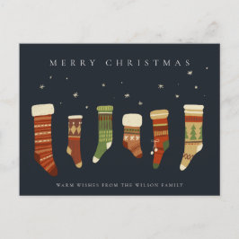 ネイビーパステルレッドグリーンスターチャーストマストッキング シーズンポストカード