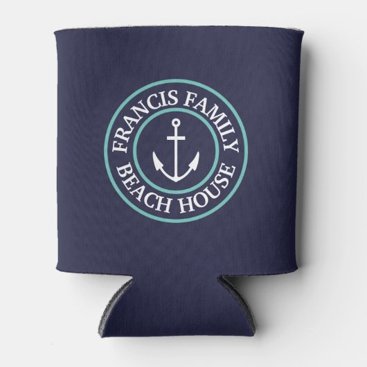 ネイビーパーソナライズされたアクアいかりロゴクーラーボックス 缶クーラー (正面)