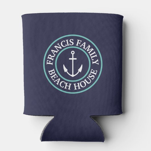 ネイビーパーソナライズされたアクアいかりロゴクーラーボックス 缶クーラー (裏面)