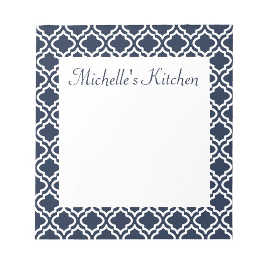 ネイビーパーソナライズされたキッチンメモ帳 ノートパッド (正面)