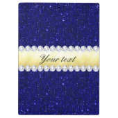 ネイビーパーソナライズされたシークイン、金ゴールド、ダイヤモンド クリップボード (裏面)